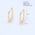 Macro view of gold rectangle geometric hoop earrings with precise dimensions and weight - Rectangle Style / 40mm x 24mm / Gold