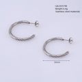 Classic 30mm twisted silver stainless steel C-shaped hoop earrings for women - Silver / Large