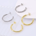 Classic C-shaped twisted rope earrings in polished gold and silver stainless steel - Silver / Small