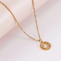 18K gold plated stainless steel necklace featuring a hollow round Cancer zodiac pendant - Cancer (With Chain)