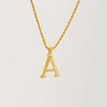 Minimalist 18K gold stainless steel rope chain necklace featuring a textured letter A pendant - Letter A (With Rope Chain) / Gold