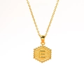 Collana classica in oro 18k con ciondolo esagonale, lettera E e bordo con perline - Stile Lettera E (Con Catena)