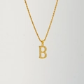 18K gold plated stainless steel rope chain necklace featuring a brushed letter B pendant - Letter B (With Rope Chain) / Gold