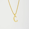 Golden 18K stainless steel rope chain necklace featuring a textured letter C pendant - Letter C (With Rope Chain) / Gold