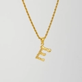 18K gold plated titanium steel necklace with textured letter E pendant and rope chain - Letter E (Pendant Only) / Steel