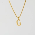 Initial G pendant necklace in 18K gold-plated stainless steel with textured finish - Letter G (Single Pendant) / Steel