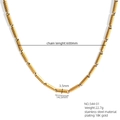 Close-up of 18K gold-plated stainless steel bamboo chain links with dimensions shown - Full Diagonal Pattern Style (544-01) / Gold