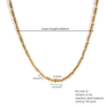 Detail showing 18K gold-plated stainless steel cylindrical chain with dimensions and weight - Smooth and Diagonal Pattern Style (544-02) / Gold