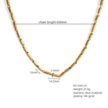 Detailed specs of 18K gold plated stainless steel bamboo chain necklace with 60cm length - Smooth and Horizontal Pattern Style (544-03) / Gold