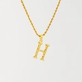 18K gold plated rope chain necklace with a textured letter H pendant for women - Letter H (Single Pendant) / Steel