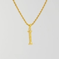 Golden 18K stainless steel necklace featuring a textured letter I pendant on a rope chain - Letter I (Single Pendant) / Steel
