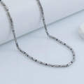 Minimalist stainless steel bamboo joint chain necklace with polished cylindrical links - Smooth Long and Short Bamboo Style (544-06)