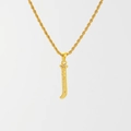 18K gold plated titanium steel necklace with a textured letter I pendant on rope chain - Letter J (Pendant Only) / Steel