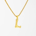 18K gold plated rope chain necklace with a textured letter L pendant for women - Letter L (Pendant Only) / Steel