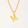 Golden 18K stainless steel rope chain necklace featuring a textured letter M pendant - Letter M (Pendant Only) / Steel