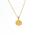 Collana esagonale dorata con lettera R a sbalzo e bordi decorativi con perline - Stile Lettera R (Con Catena)