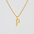 Golden titanium steel necklace featuring a textured letter P pendant on a rope chain - Letter P (Single Pendant) / Steel