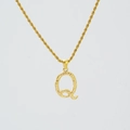 Golden 18K stainless steel initial Q pendant necklace with rope chain and textured finish - Letter Q (Pendant Only) / Steel