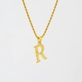 Golden titanium steel rope chain necklace featuring a hammered texture capital letter R pendant - Letter R (Pendant Only) / Steel