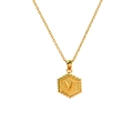 Collana classica in acciaio inossidabile placcato oro 18k con ciondolo esagonale V - Con Catena Forzatina / Lettera V