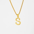 Golden stainless steel twisted rope chain necklace with a textured letter S pendant - Letter S (Pendant Only) / Steel