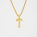 Golden 18K stainless steel rope chain necklace featuring a textured letter T pendant - Letter T (Single Pendant) / Steel