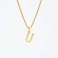 18K gold plated stainless steel rope chain necklace with hammer texture letter U pendant - Letter U (Pendant Only) / Steel