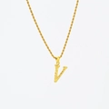 Textured 18K gold plated stainless steel rope chain necklace with initial V pendant - Letter V (Pendant Only) / Steel