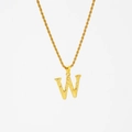 Golden 18K stainless steel rope chain necklace featuring a textured letter W pendant - Letter W (Single Pendant) / Steel