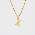 Gold plated titanium steel necklace featuring a textured letter X pendant on a rope chain - Letter X (Single Pendant) / Steel