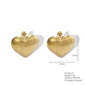 Detail view of 18K gold PVD coated ribbed heart stud earrings in 304 stainless steel - Ribbed Heart Style (583) / Gold