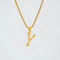 18K gold plated titanium steel twist chain necklace featuring a textured letter Y pendant - Letter Y (Pendant Only) / Steel