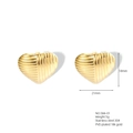 Detailed view of striped golden heart stud earrings in 18K gold plated stainless steel - Pleated Heart Style (584) / Gold