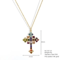 Detail of 18K gold-plated stainless steel cross pendant with colorful zircon stones - Large Dense Inlaid Colorful Cross (597-03) / Pendant Only (Without Chain) / Gold