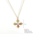 Detail view of colorful marquise-cut zircons set in a golden stainless steel cross pendant - Marquise Gemstone Vintage Cross (597-02) / Pendant Only (Without Chain) / Gold