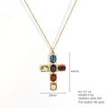Macro detail of gold cross pendant with colorful oval zircons and 44mm height dimension - Oval Gemstone Decorated Cross (597-04) / Pendant Only (Without Chain) / Gold