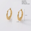 Golden stainless steel hoop earrings featuring 18K PVD plating and rhombic texture - Gold 406