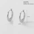 Silver stainless steel hoop earrings with quilted diamond texture in polished finish - Silver 406