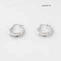 Pair of irregular twisted silver stainless steel hoop earrings with glossy finish - Silver 411