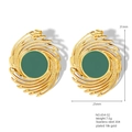 Vintage 18K gold plated stainless steel stud earrings with green enamel center decoration - Green