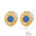 Vintage 18K gold-plated stainless steel swirl earrings with blue enamel, 31x25mm size - Blue