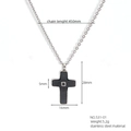Cross pendant necklace in black and silver stainless steel with dimensions and weight - Black Carbon Fiber Texture Style(531-01)