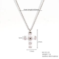 Two-tone cross pendant necklace in white ceramic and steel with center black stone - White Splicing Zirconia Style(531-03)