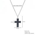Silver stainless steel cross necklace with dark mesh inlay and 450mm chain size - Blue Grid Texture Style(531-04)