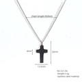 Silver stainless steel cross necklace with black textured inlay and 450mm chain - Silver Black Striped Style(531-06)