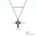 Silver and black stainless steel cross necklace with crystal and 450mm chain size details - Black Square Inlay Style(531-07)