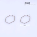 Minimalist 30mm hexagonal silver stainless steel hoop earrings in a polished finish - Polygonal Style / 30mm x 30mm / Steel