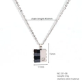 Two-tone stainless steel rectangular pendant necklace with crystal inlay and 450mm chain - Geometric Square Contrast Style(531-08)