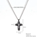 Two-tone stainless steel cross pendant in black and silver with rivet details and chain - Rivet Mechanical Style(531-09)