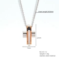 Two-tone silver and rose gold stainless steel cross necklace with diamond accents - Three-Layer Metal Alternating Style(531-12)